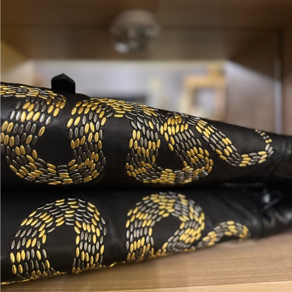 Thomas Wylde Black Leather Snake Embroidered OTK Boots — Size 6.5 - Picture 13 of 16